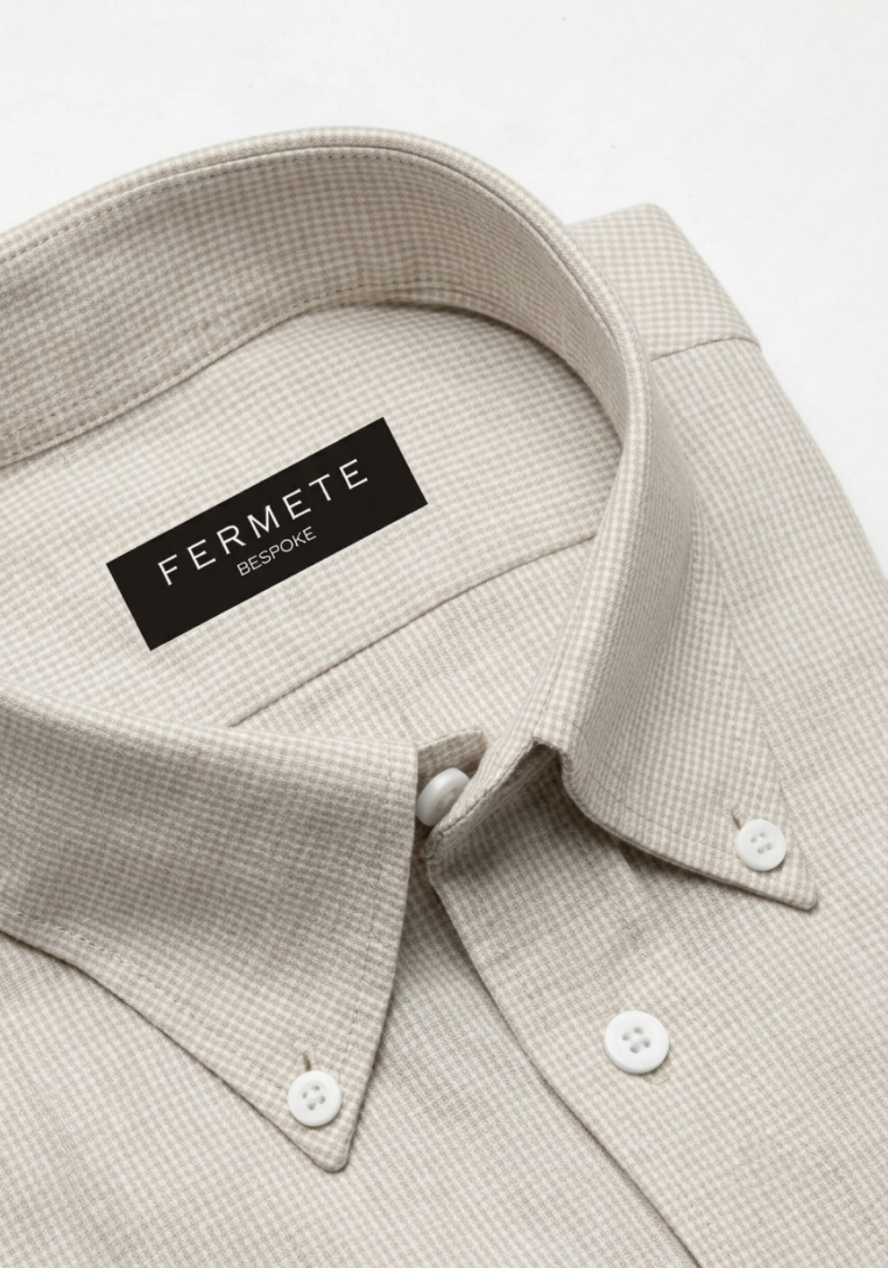 Beige Mini Houndstooth Linen Shirt