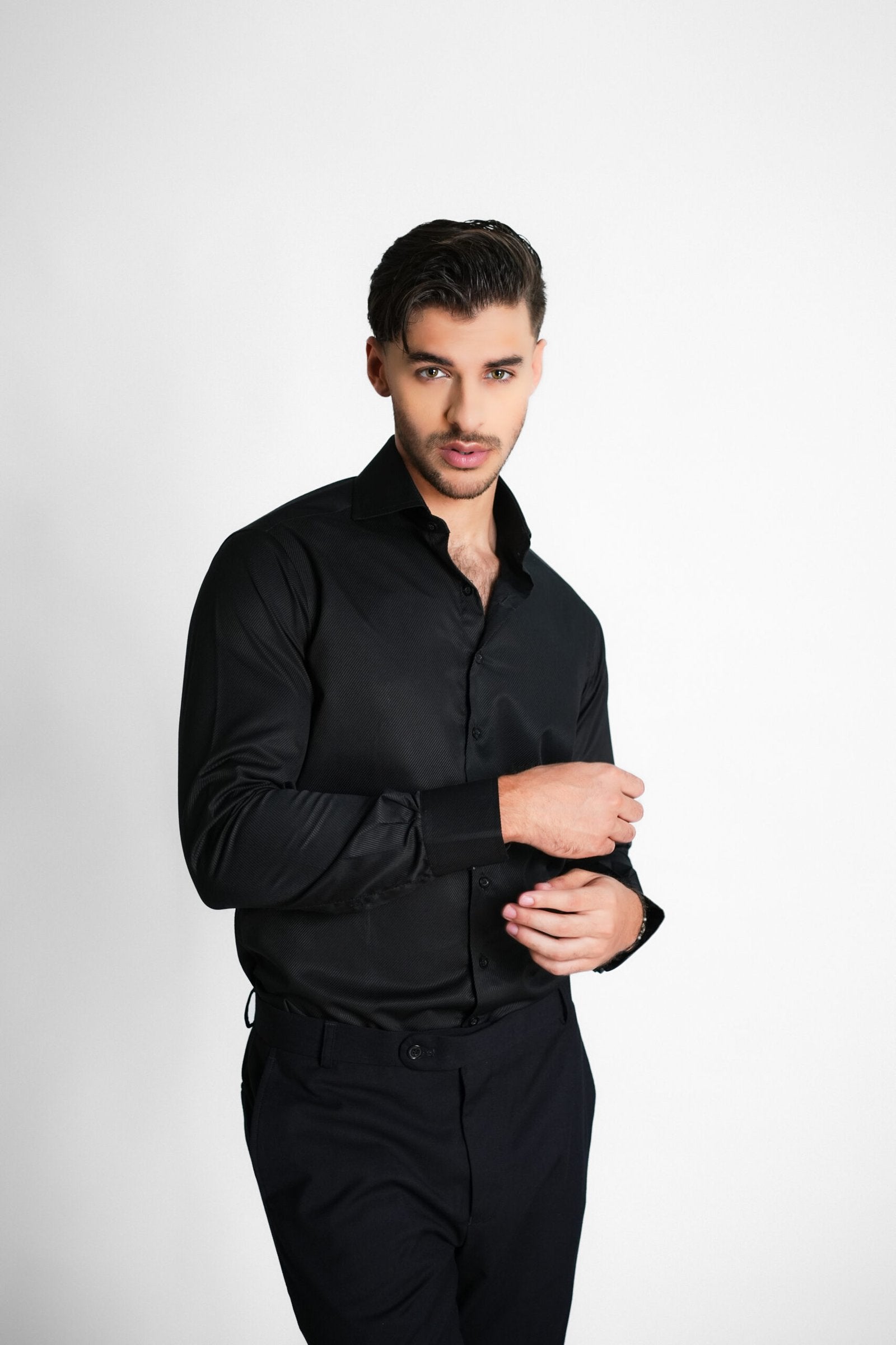 Black Glossy Twill Shirt
