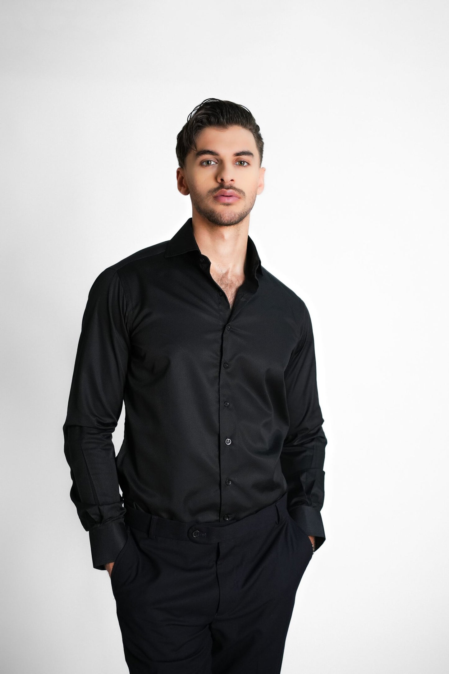 Black Bold Glossy Twill Shirt