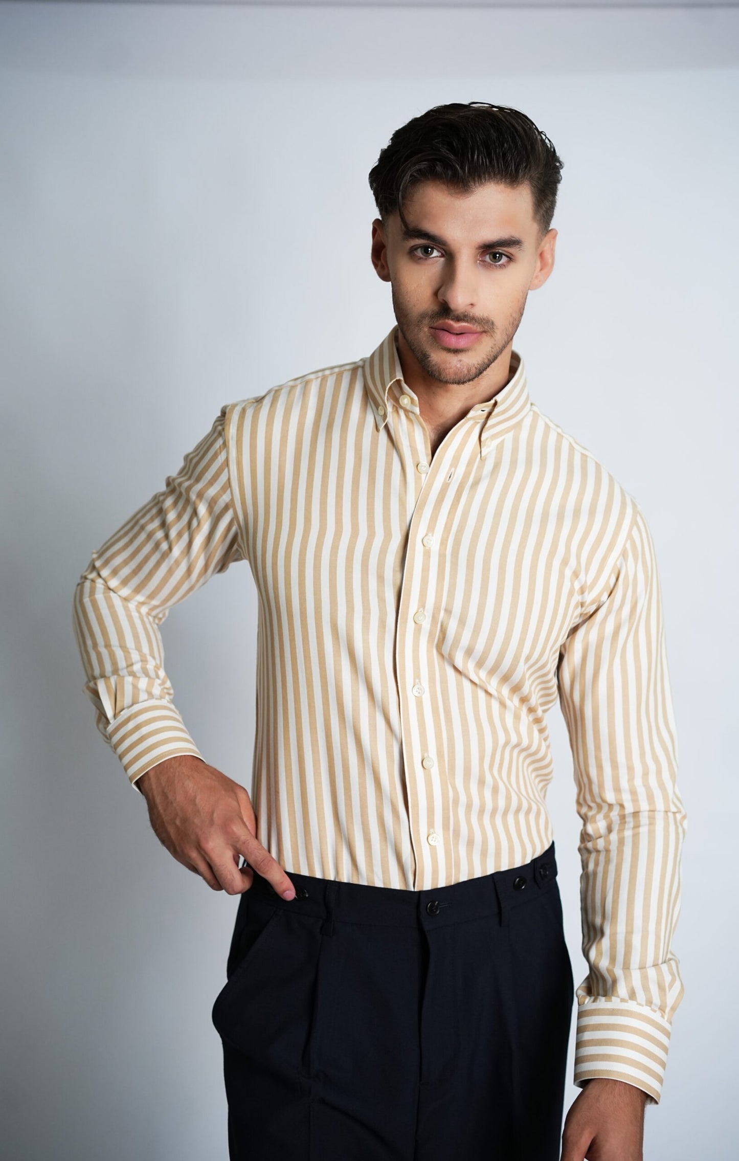 Desert Tan Striped Pinpoint Shirt