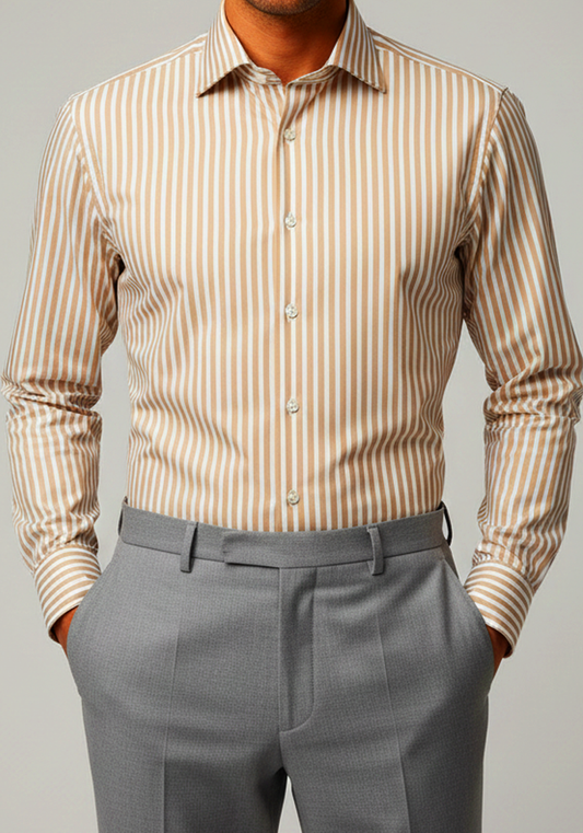 Egyptian Earthy Brown Stripes 60's Poplin Shirt