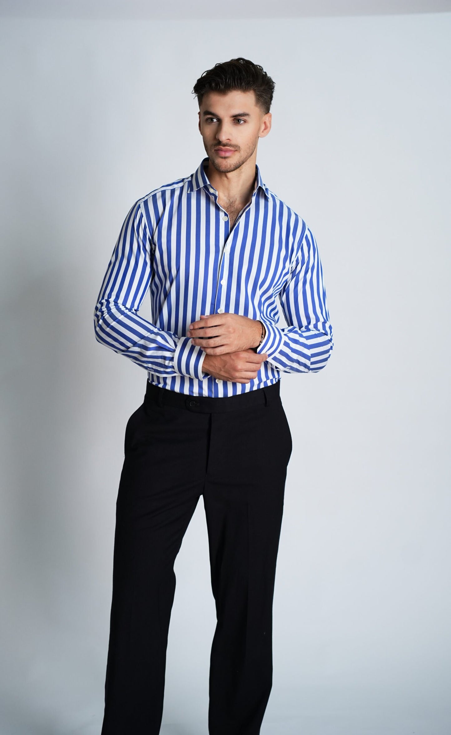 French Blue Bold Stretch Stripes Shirt