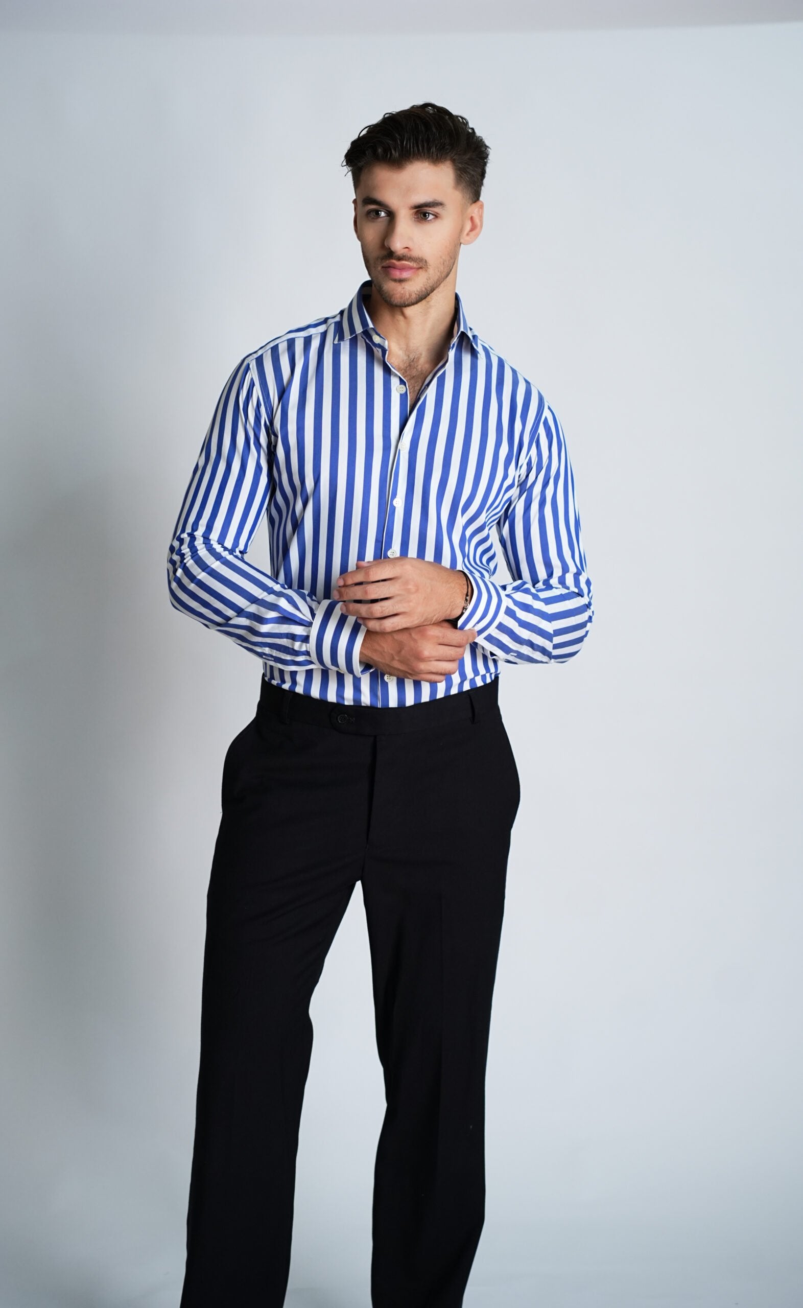 French Blue Bold Stretch Stripes Shirt
