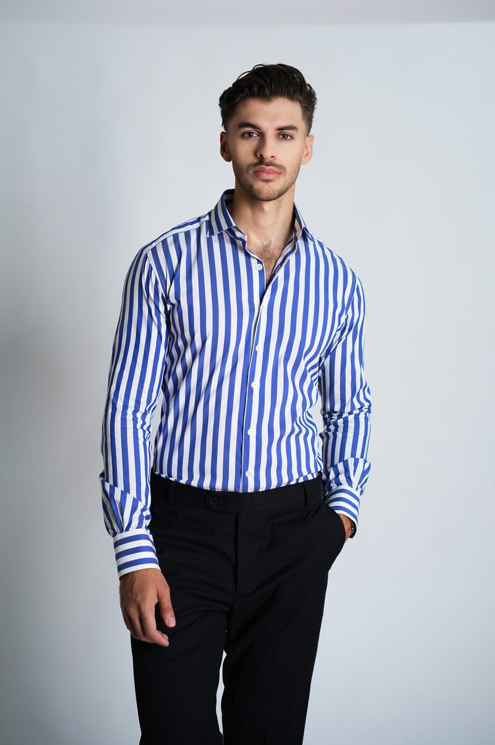 French Blue Bold Stretch Stripes Shirt