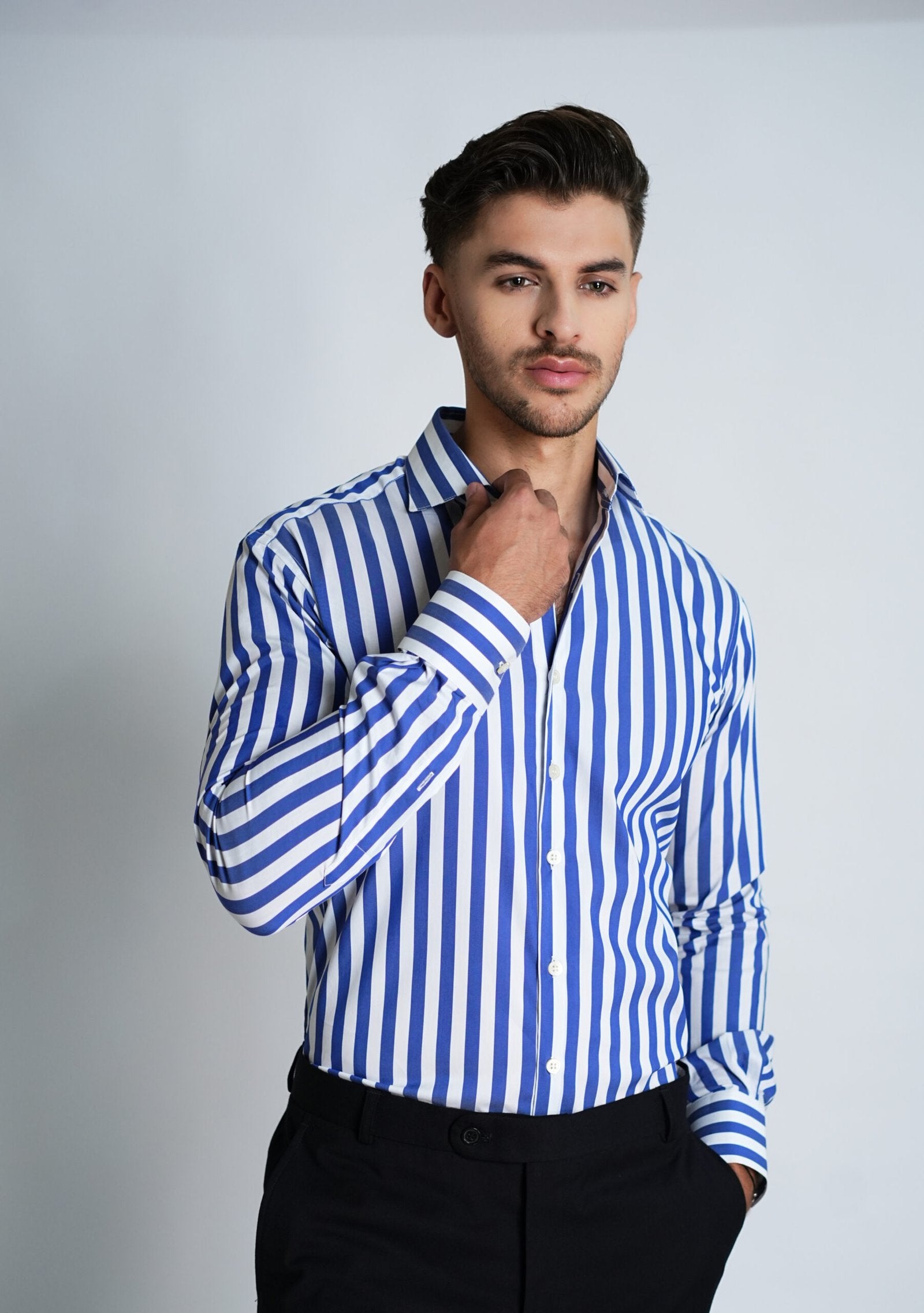 French Blue Bold Stretch Stripes Shirt