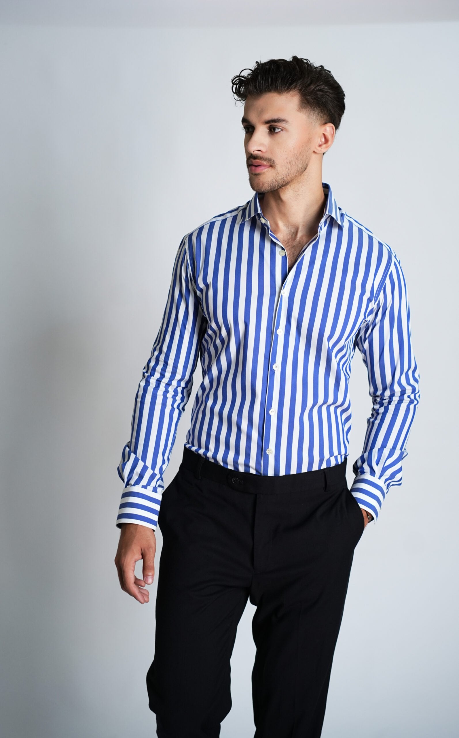 French Blue Bold Stretch Stripes Shirt