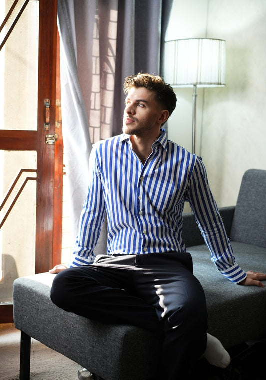 French Blue Bold Stretch Stripes Shirt