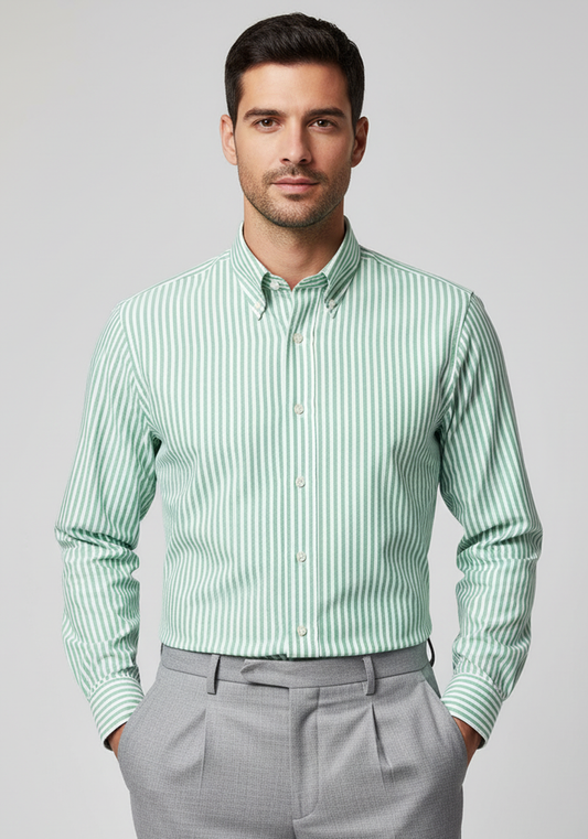 Green Seersucker Stripes Shirt