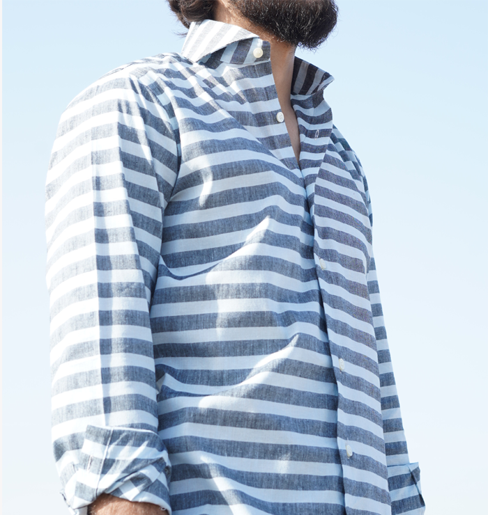 Grey Blue Bold Cotton Linen Stripes