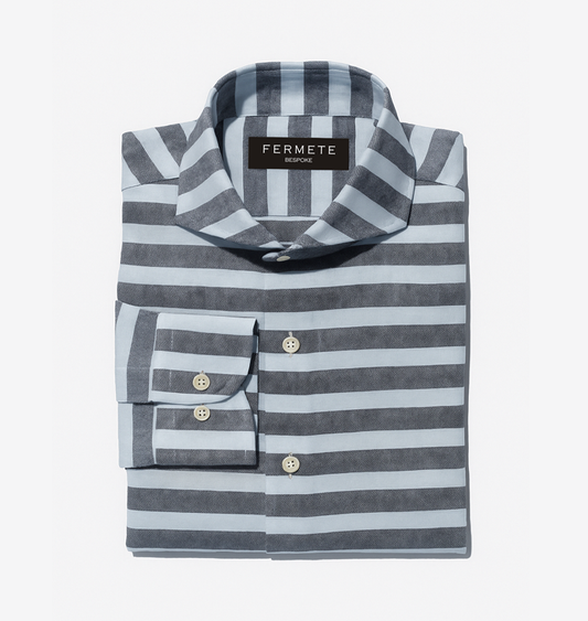 Grey Blue Bold Cotton Linen Stripes