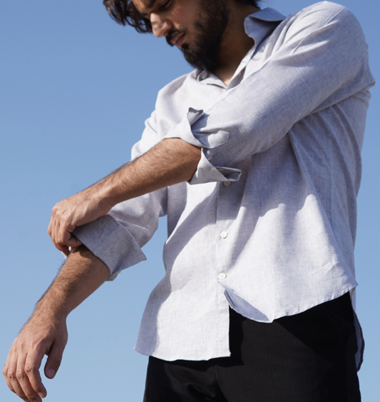 Light grey melange cotton linen shirt