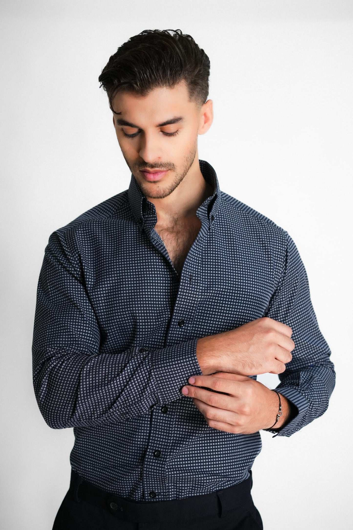 Midnight Blue Mini Boxes Structured Shirt