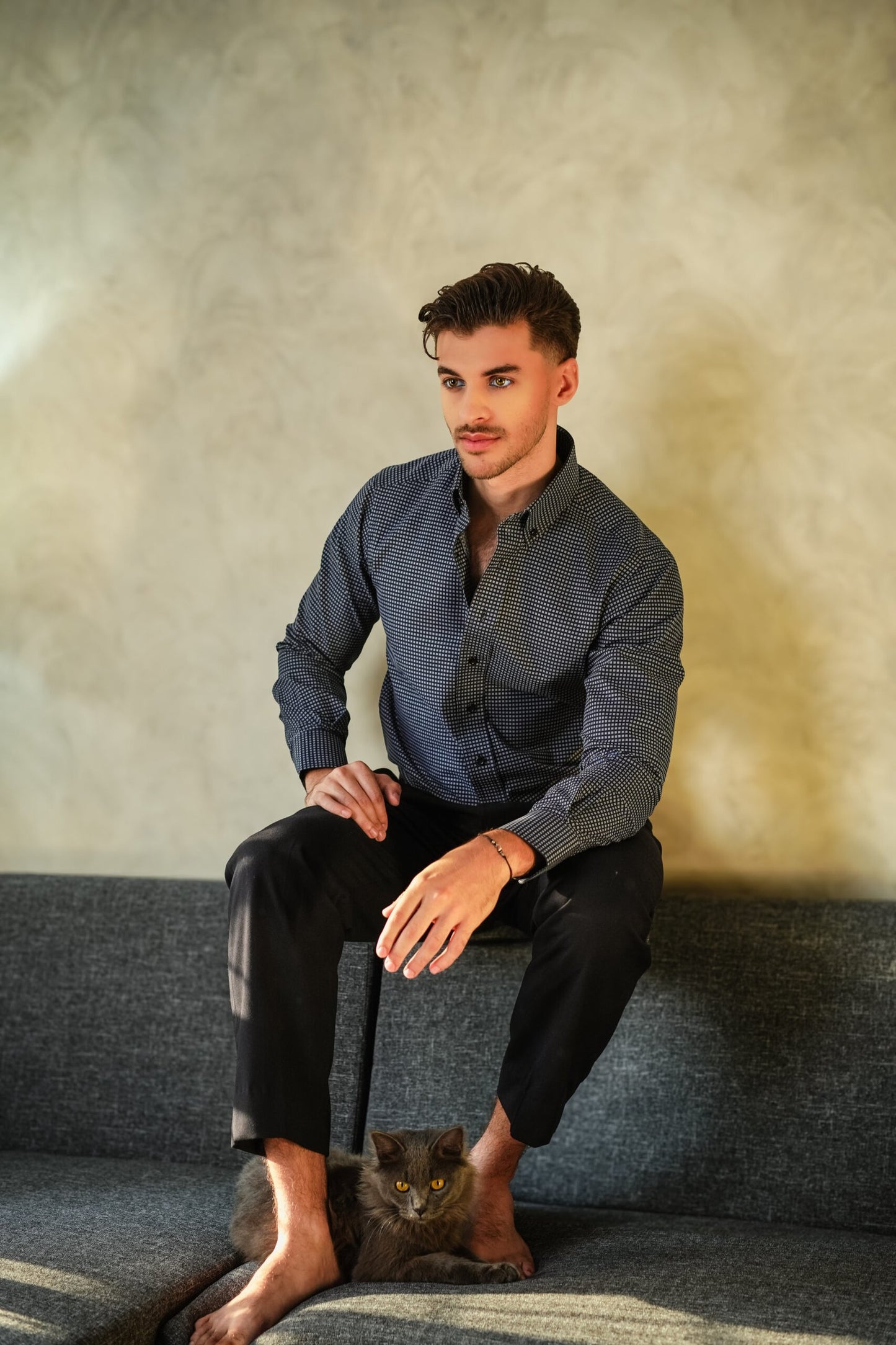 Midnight Blue Mini Boxes Structured Shirt