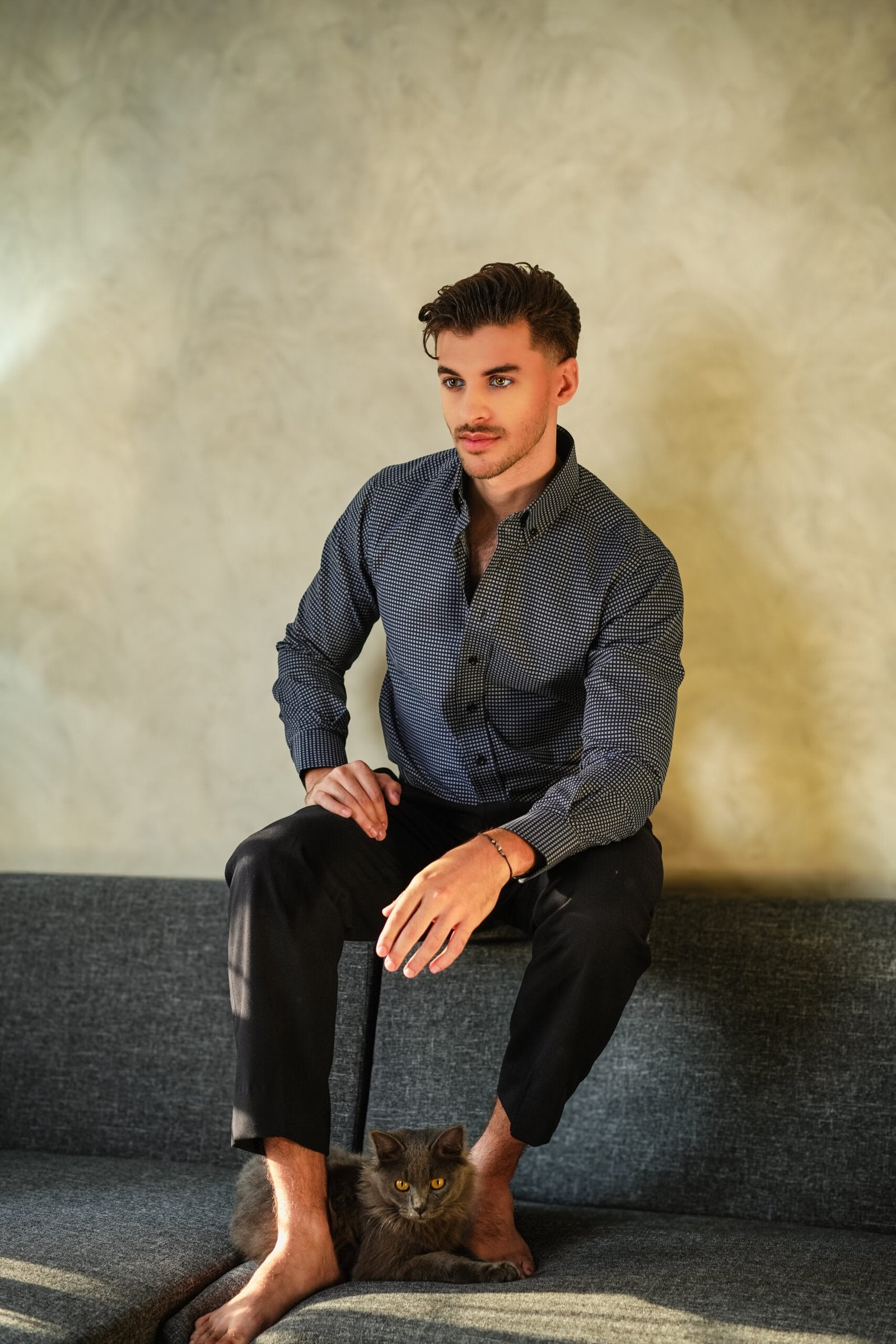 Midnight Blue Mini Boxes Structured Shirt
