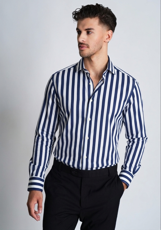 Navy Blue Bold Stripes Flowy Shirt