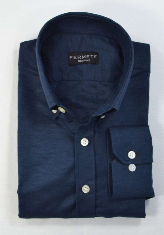 Navy Blue Sluby Cotton Linen Shirt