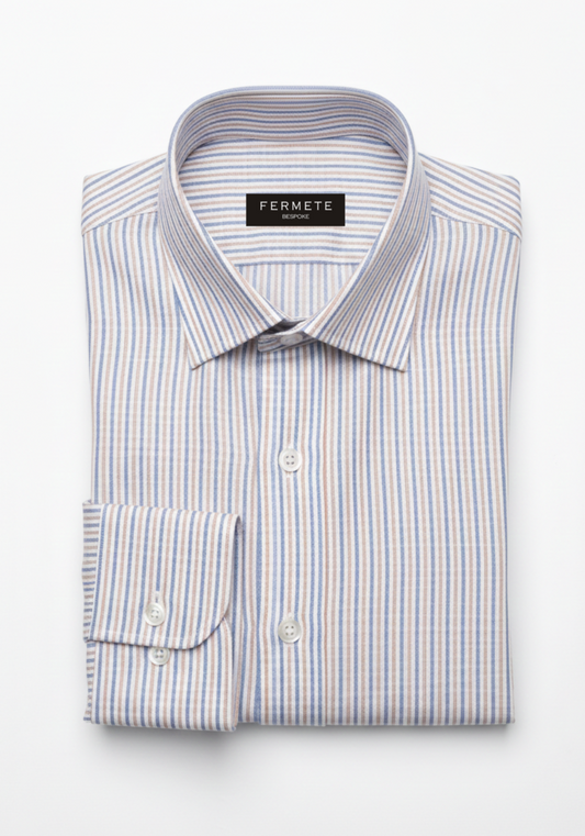 Pastel Blue Orange Pinstripes Linen Shirt