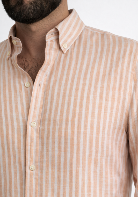 Pastel Orange Irish Linen Stripes Shirt