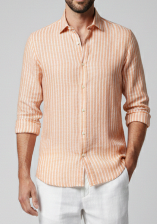 Pastel Orange Irish Linen Stripes Shirt