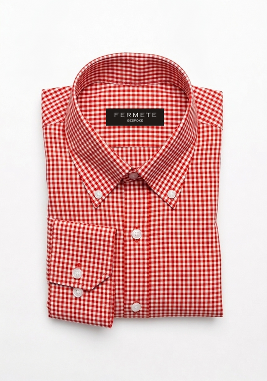 Red Gingham 80's Poplin -Shirt - Wrinkle Resistant