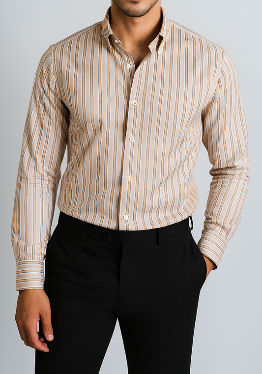 Soft Golden On Tan Stripes Shirt