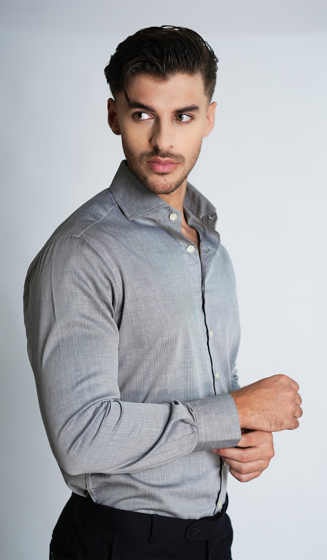 Soft Grey Herringbone Shirt