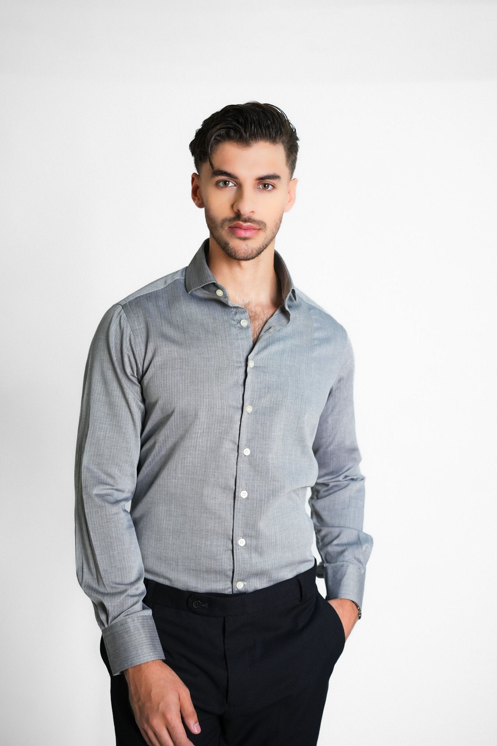 Soft Grey Herringbone Shirt