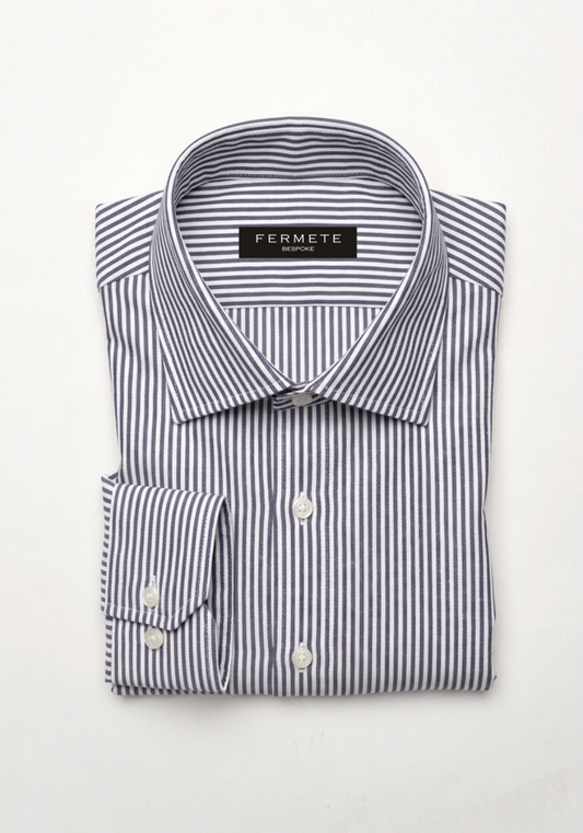 Soft Navy Blue Charcoal Oxford Stripes Shirt