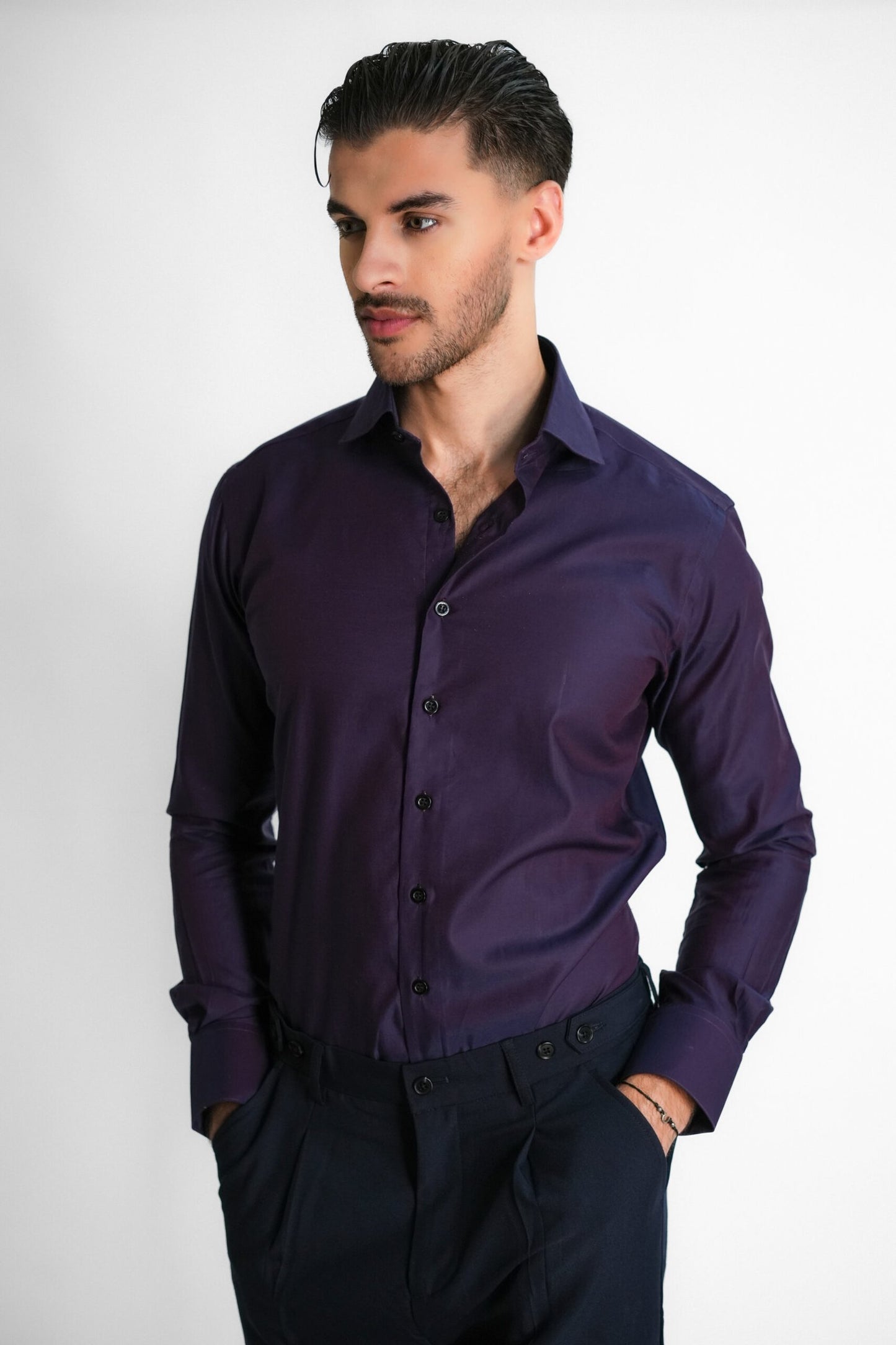 Soft Two Tone Plum Shirt - Easy Iron
