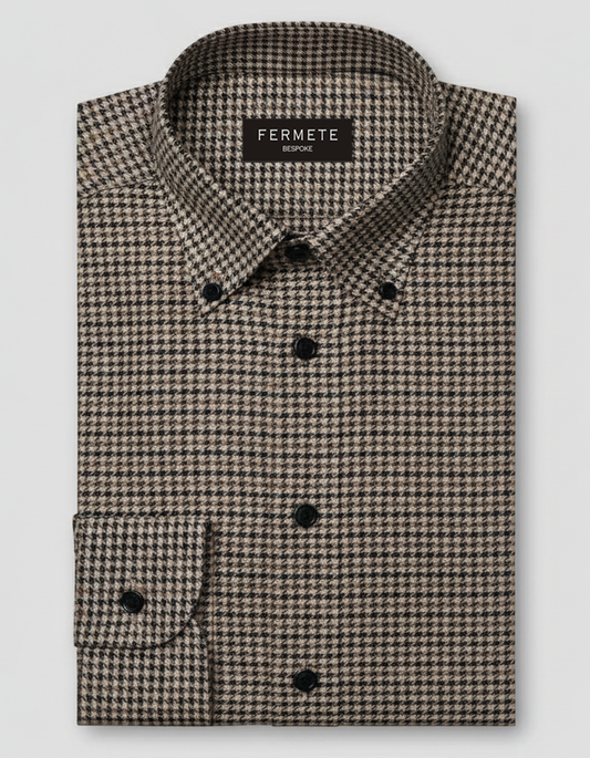 Tan Black Houndstooth Winter Flannel Shirt