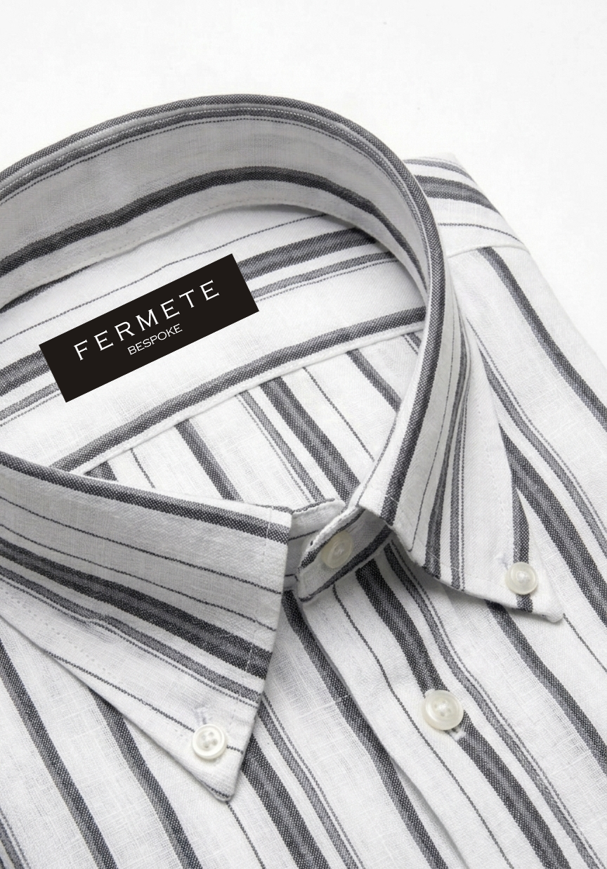White Gray Wide Stripes Summer Linen Shirt
