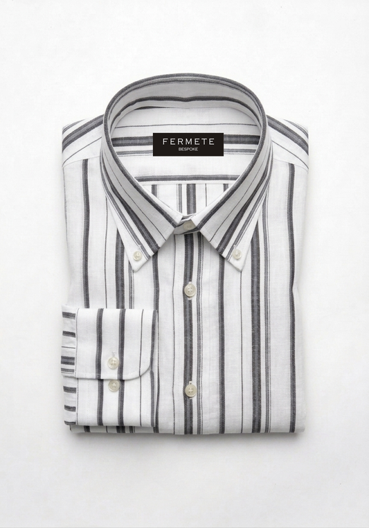 White Gray Wide Stripes Summer Linen Shirt