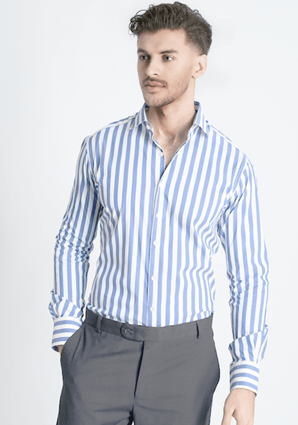 Soft Sky Blue Bold Stretch Stripes Shirt