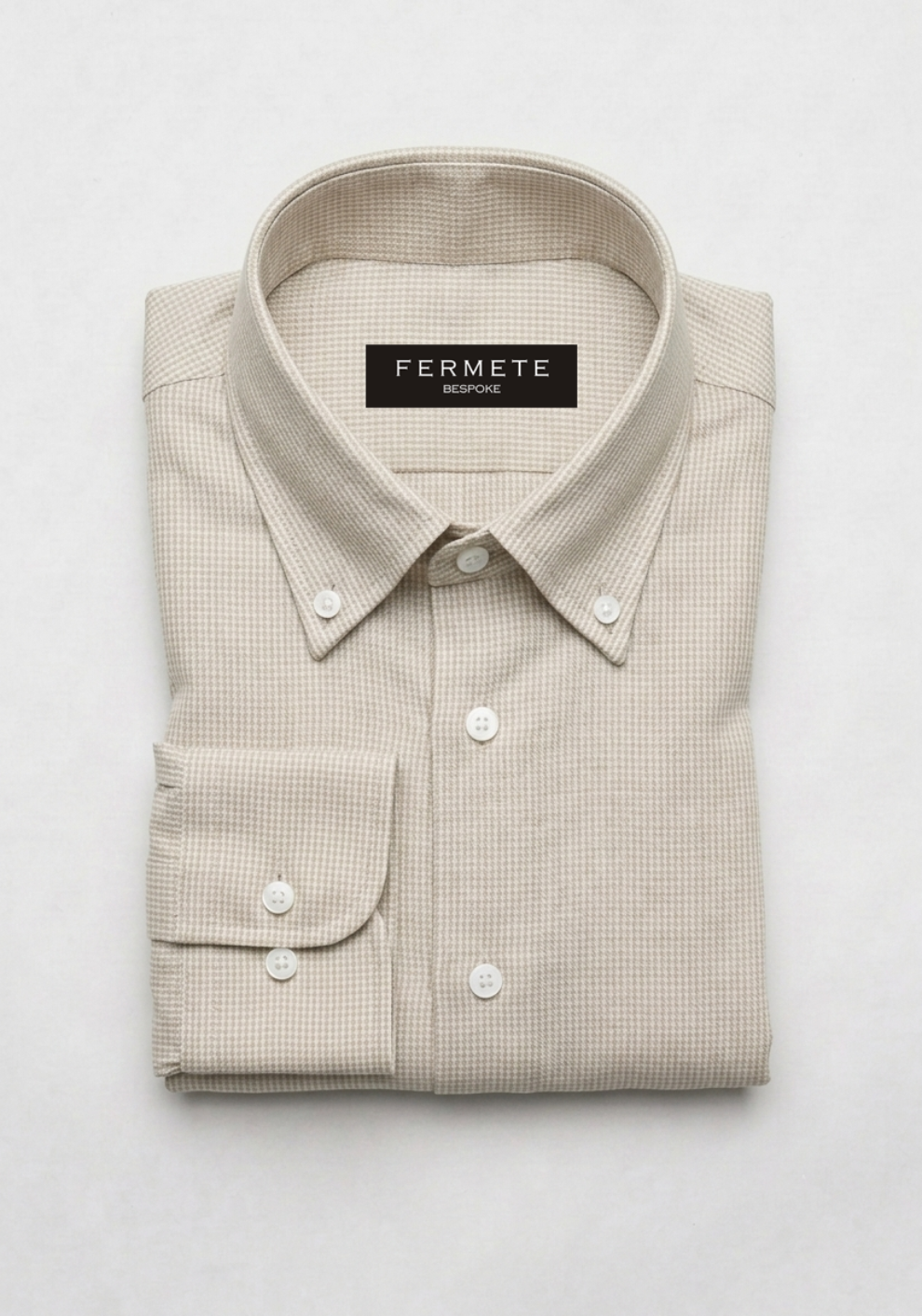 Beige Mini Houndstooth Linen Shirt