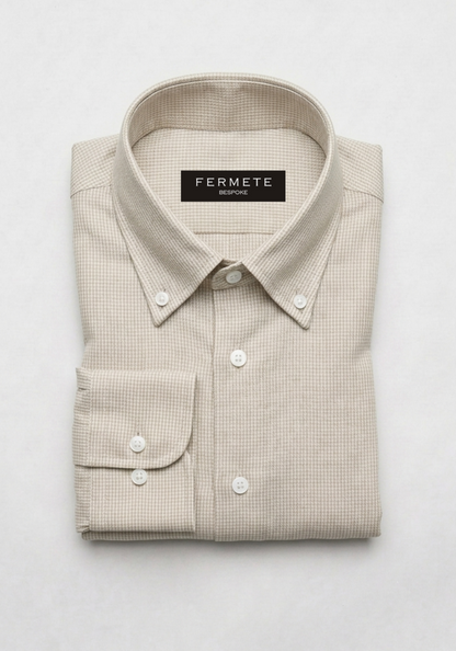 Beige Mini Houndstooth Linen Shirt