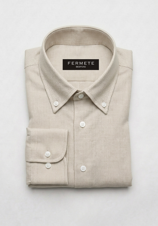 Beige Mini Houndstooth Linen Shirt
