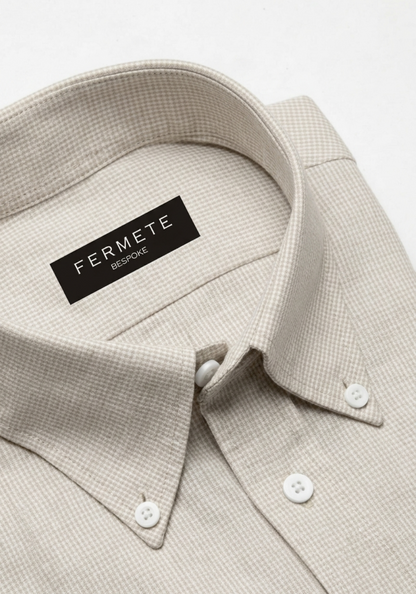 Beige Mini Houndstooth Linen Shirt