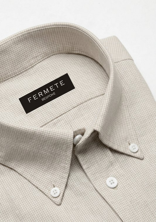 Beige Mini Houndstooth Linen Shirt