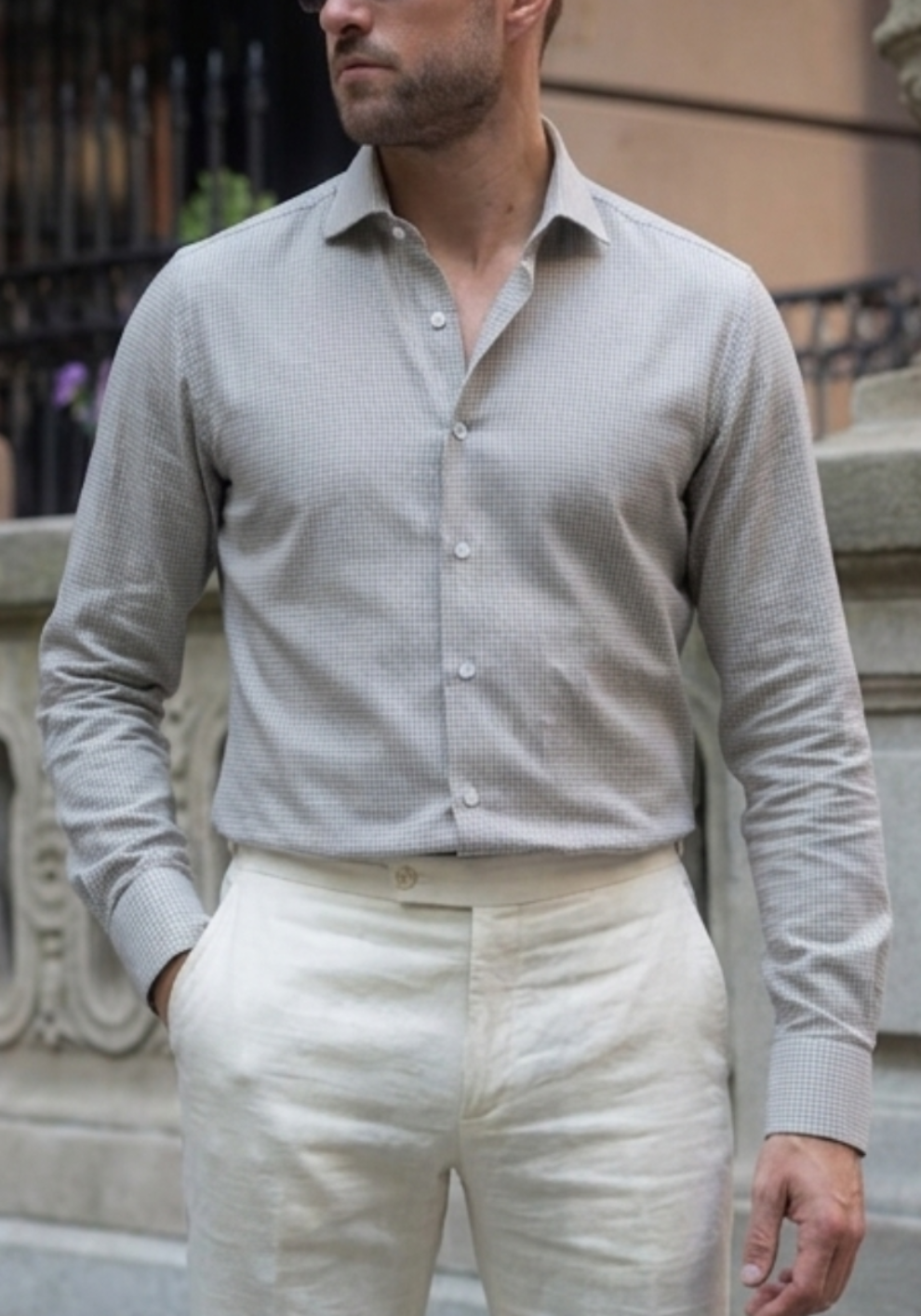 Beige Structured Summer Linen Shirt