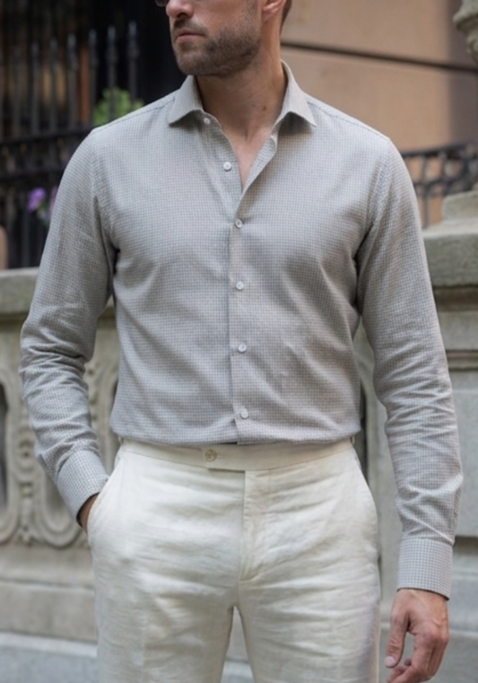 Beige Structured Summer Linen Shirt