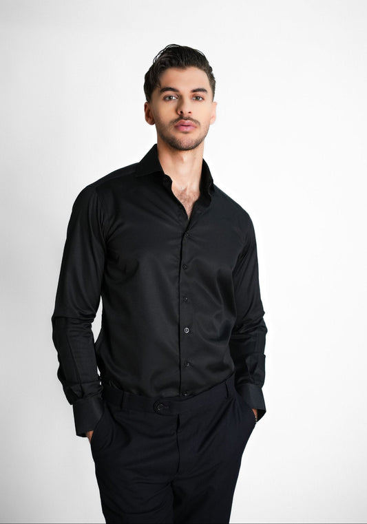 Black Bold Glossy Twill Shirt