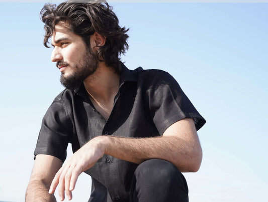 Black Linen Half Sleeves Shirt