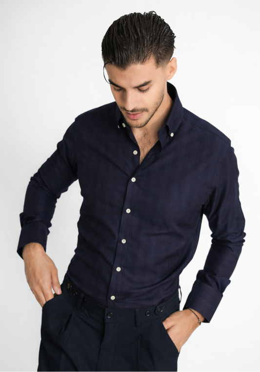 Black Navy Bold Linen Stripes Shirt