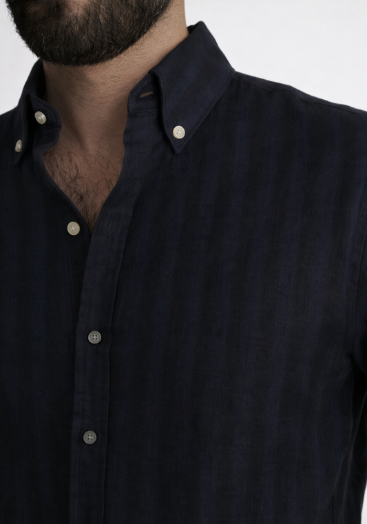 Black Navy Bold Linen Stripes Shirt