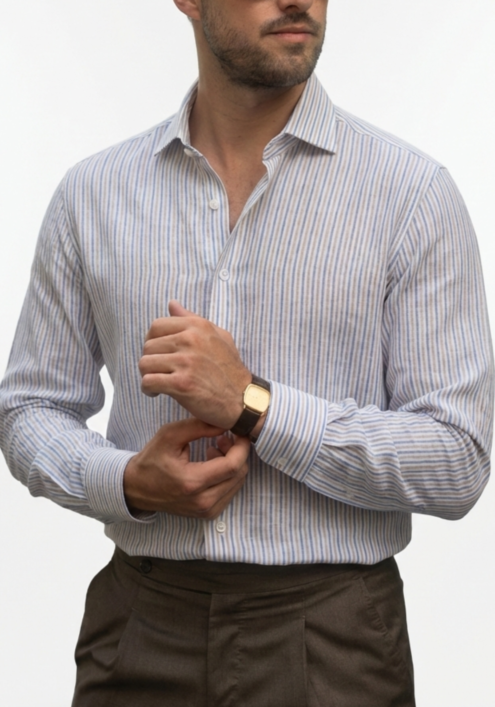Blue Orange Pinstripes Summer Linen Shirt
