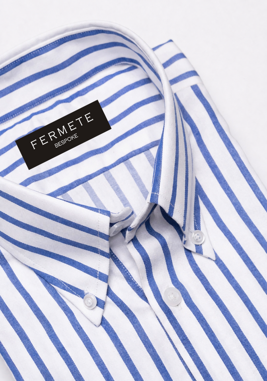 Blue Wide Stripes Button Down Collar