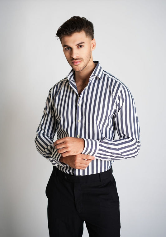 Bold Charcoal Stretch Stripes Shirt