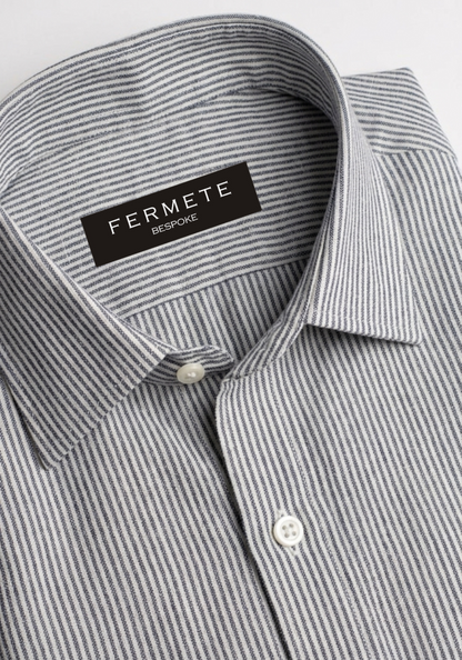 Charcoal Black Summer Linen Pencil Stripes Shirt