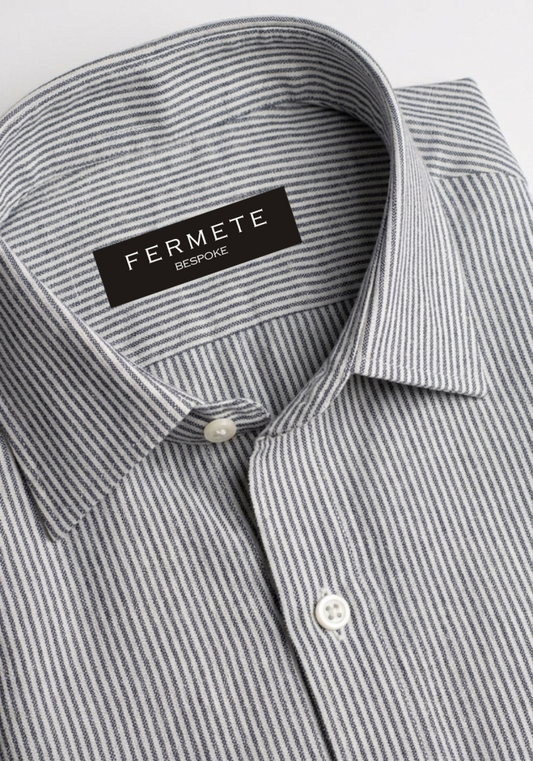 Charcoal Black Summer Linen Pencil Stripes Shirt