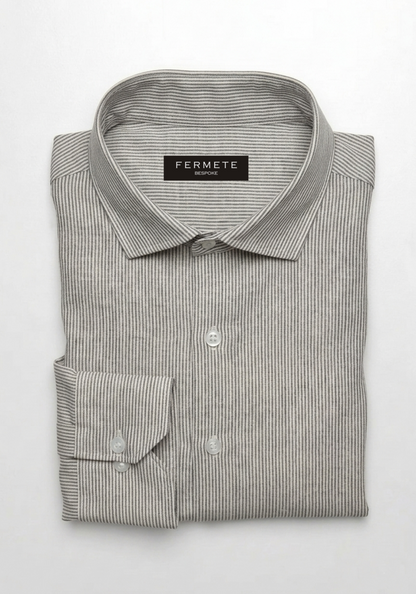 Charcoal Black Summer Linen Pencil Stripes Shirt